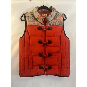 RuffHewn Womens Rust Quilted Puffer Vest Southwestern Print Toggle Front Large